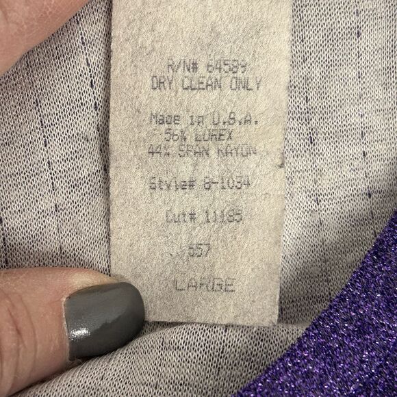 Louie Bernard Vtg Set Tank Top & Pull-on Pants Purple Sparkle High Waist Size L - Picture 5 of 16